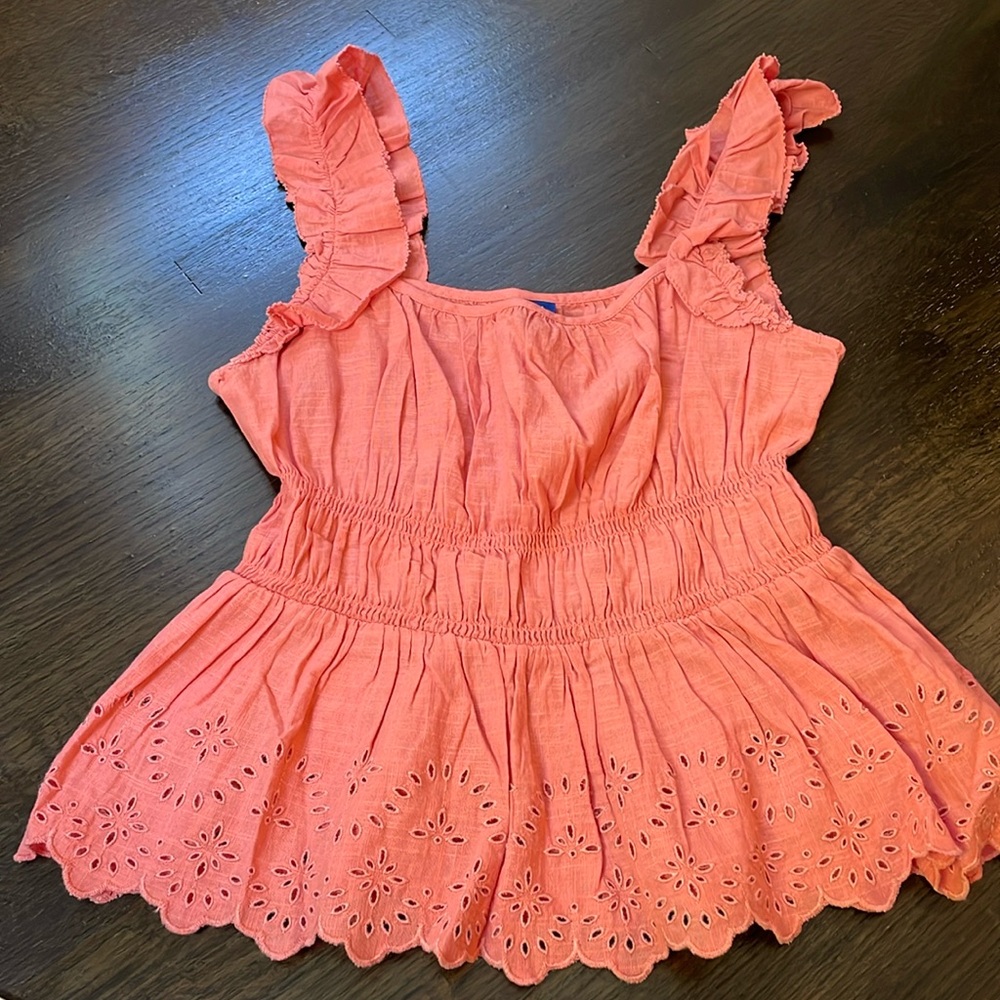 Old Navy size M medium empire waist ruffle eyelet tank salmon color